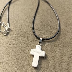 White Marble Stone Cross Pendant Necklace